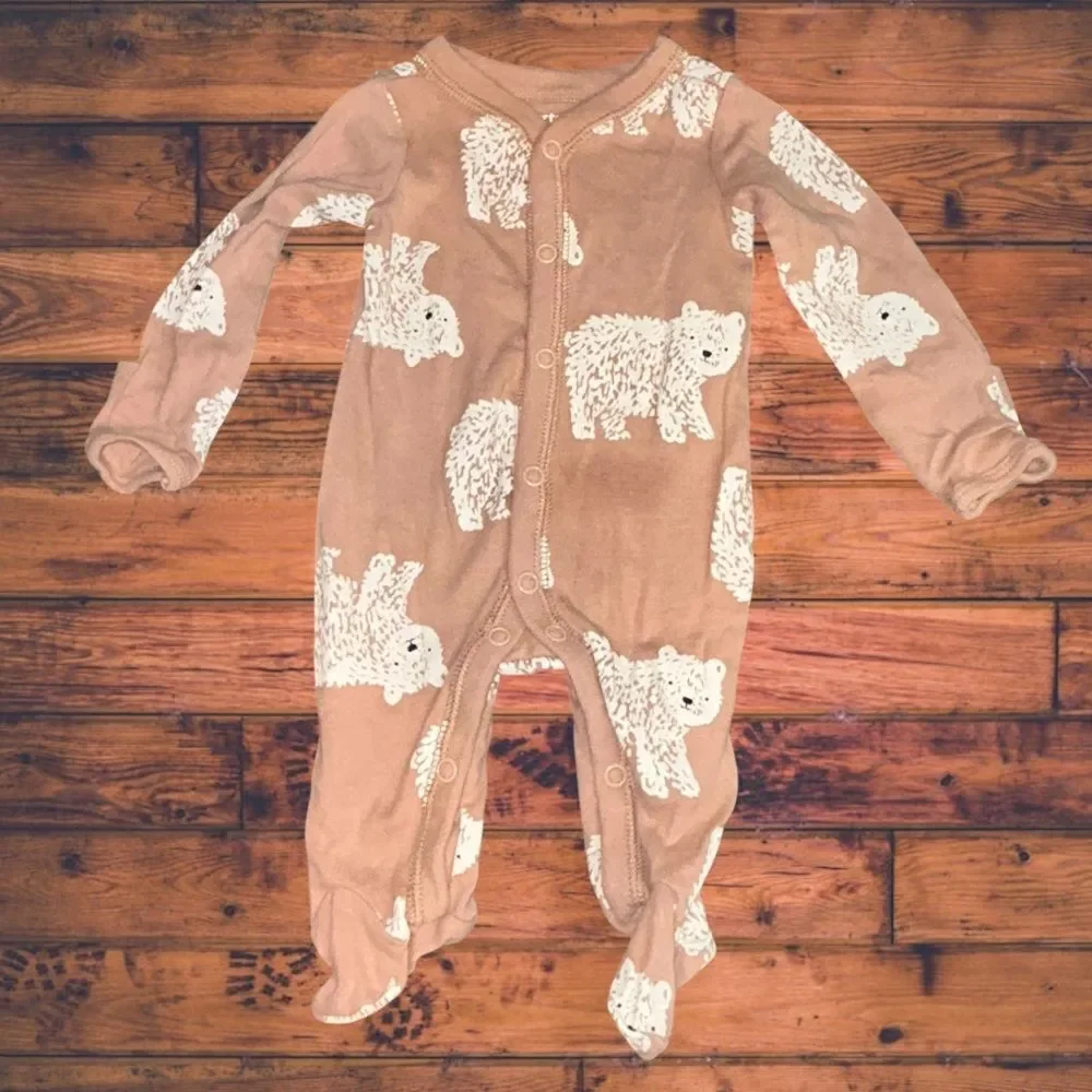 5 for $25🔥Carter's Tan Bear Print Footie Pajamas Newborn